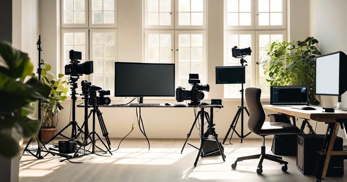 Creative digital workspace with content streams and data visualizations representing the creator economy